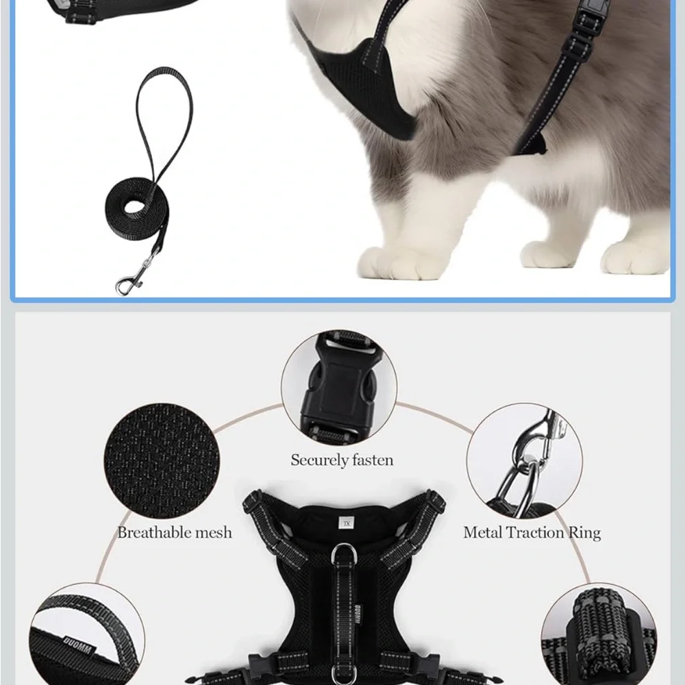 Black Dog or Cat Harness with removable Best Friend Patches